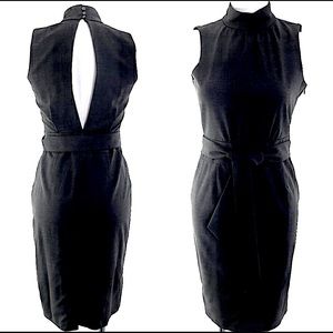 Club Monaco Belted Sleeveless Mock Neck Cutout Sheath Dress Black